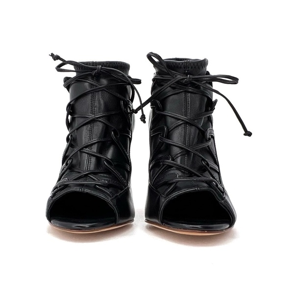 Elie Tahari Orin Heeled Booties Size 6.5 Black Leather Peep Toe Laced EUC - Picture 4 of 13